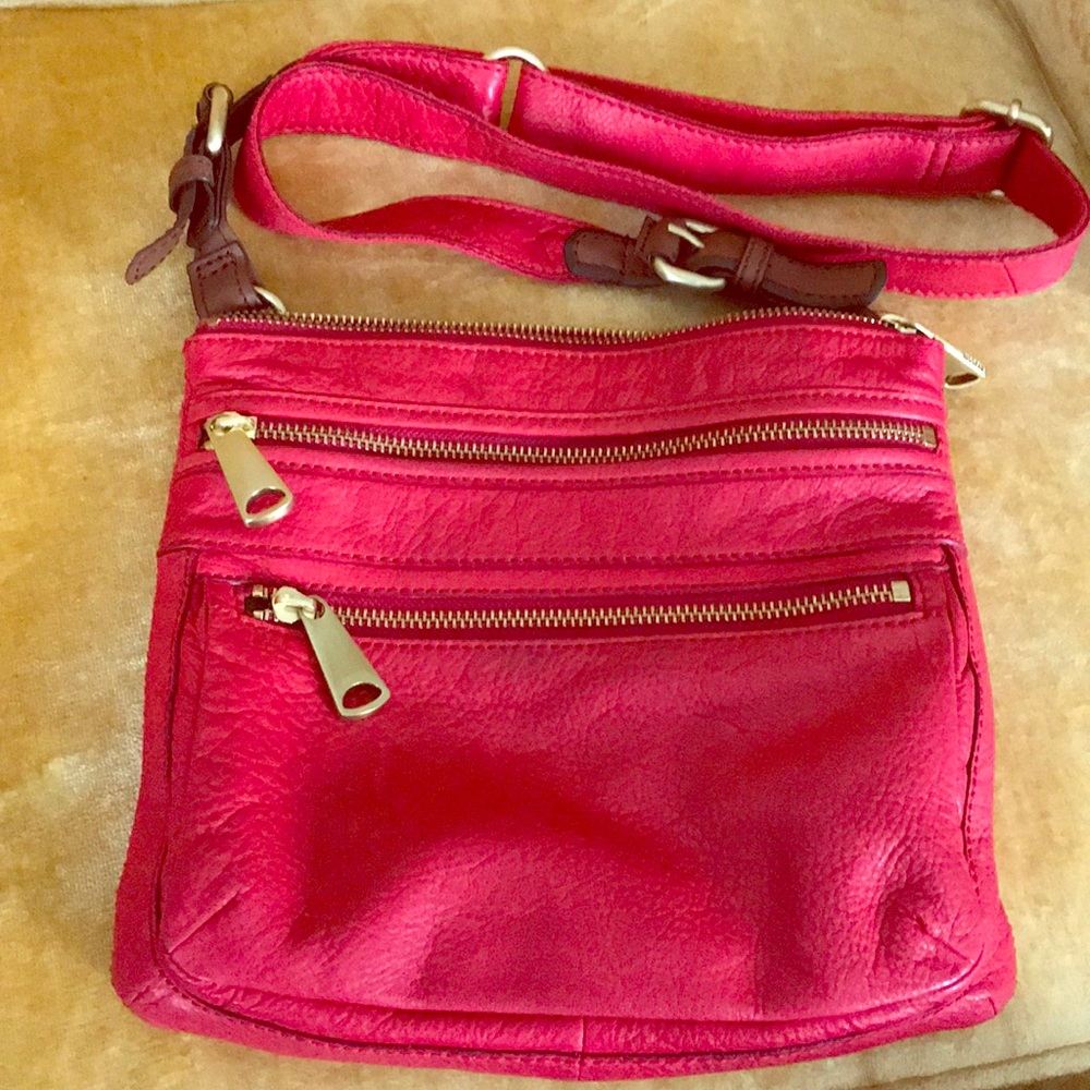Red leather Fossil bag